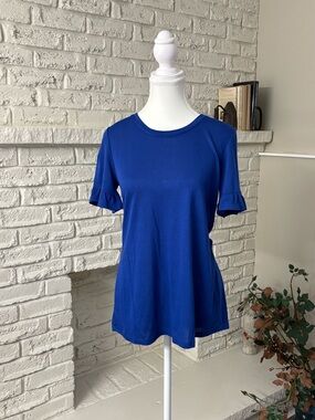 Tribal Ruffle Sleeve Crew Neck Vibrant Blue Size Small NWT